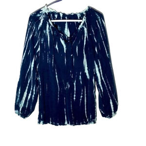 𝅺boho Tunic Top, Size M, Navy & White Tie Dyed